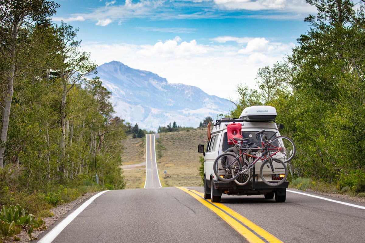 New Zealand camper van driving on mountain road