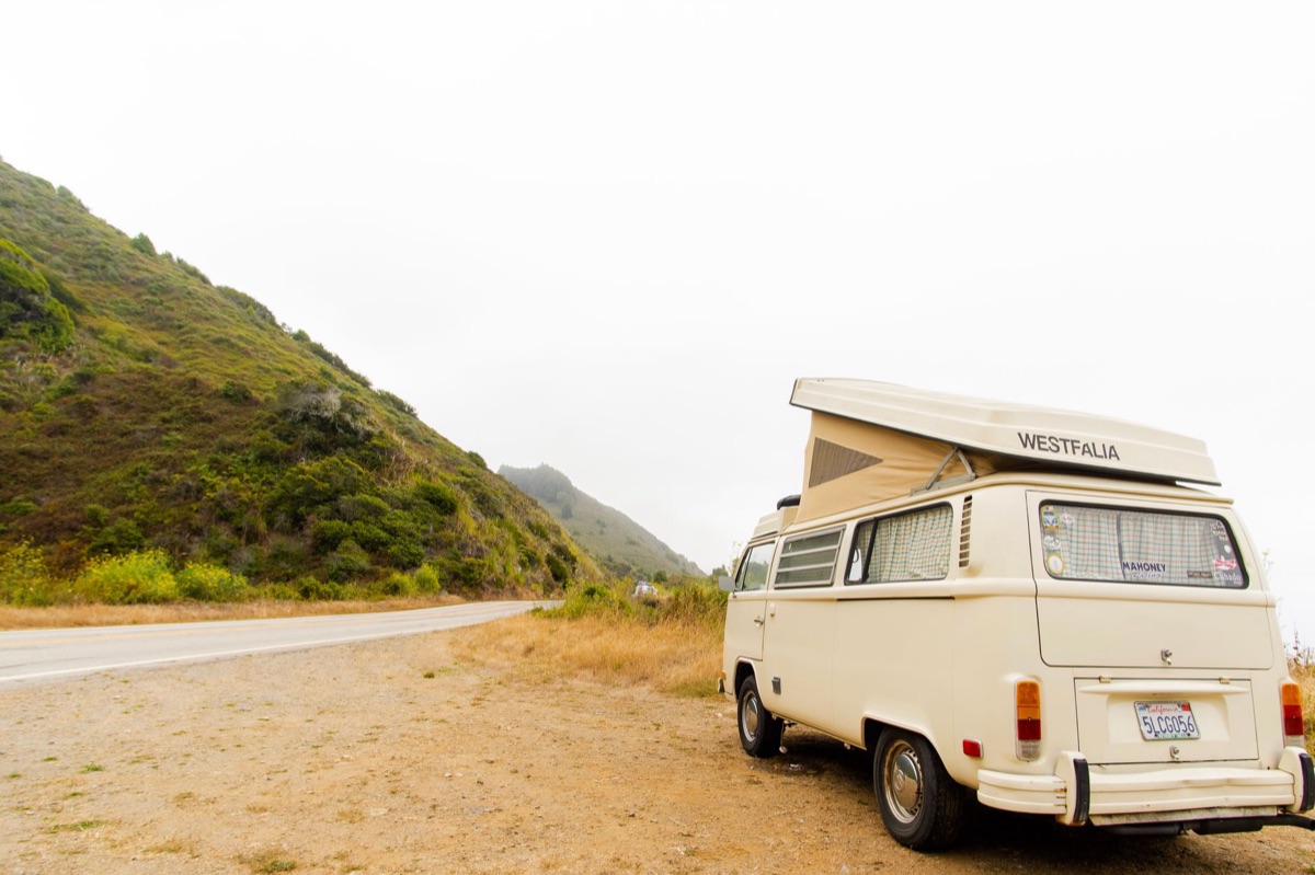 Campervan on mountain trail in New Zealand