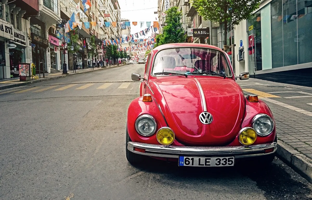 automotive, volkswagen beetle, car, city, classic, classic car, old car, pavement, red car, parked car, road, sidewalk, car wallpapers, street, vehicle, city st