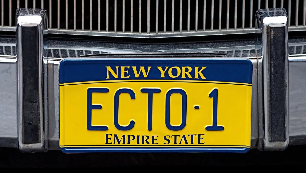 ghostbusters, ecto-1, licence, plate, registration, new york, values, empire, state, vehicle, cadillac, transport, ambulance, hearse, end loader, ghost, buster,