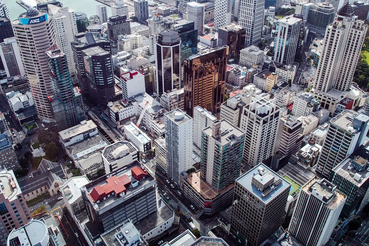 都市、ビル、ビルズ、スカイライン、建築、鳥の目視、都会、通り、アuckland、タマキマカウラ、北島、ニュージーランド、NZ、都市、アuckland、ア